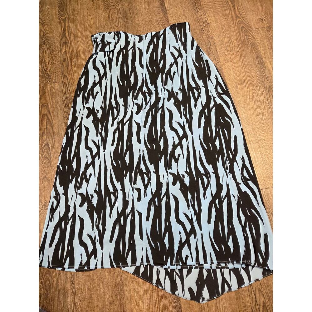 Topshop Blue Black Belted Faux Wrap Maxi Skirt Size 10 Medium - Picture 4 of 4